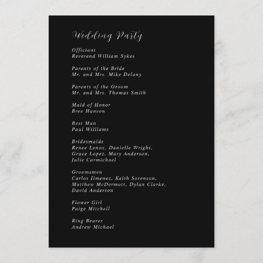 Programme Mariage moderne noir élégant (Dos)