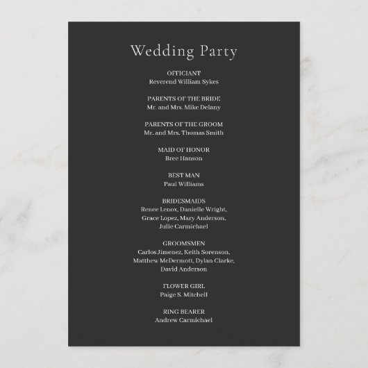 Programme Mariage moderne noir élégant (Dos)
