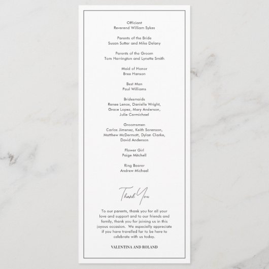 Programme Mariage moderne noir et blanc chic (Dos)