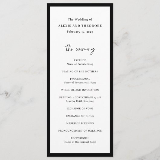 Programme Mariage moderne noir et blanc chic (Devant)