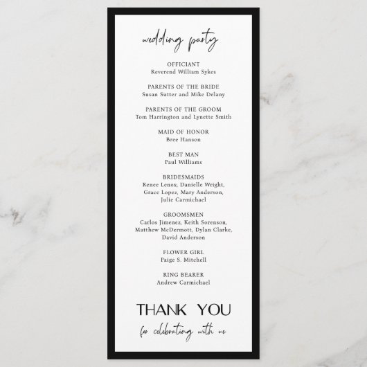 Programme Mariage moderne noir et blanc chic (Dos)