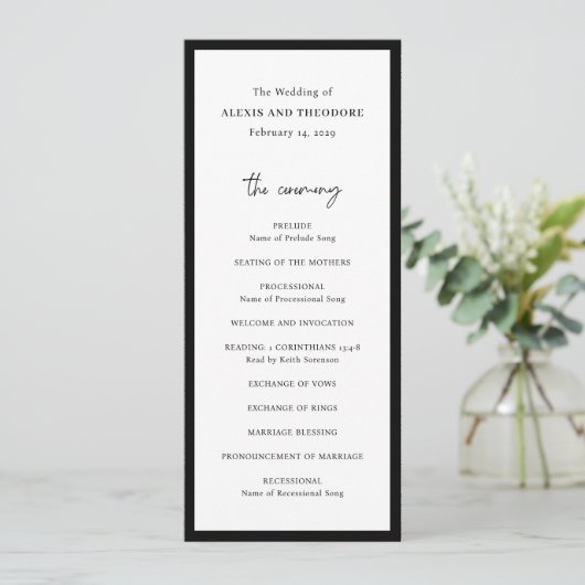 Programme Mariage moderne noir et blanc chic (Debout devant)