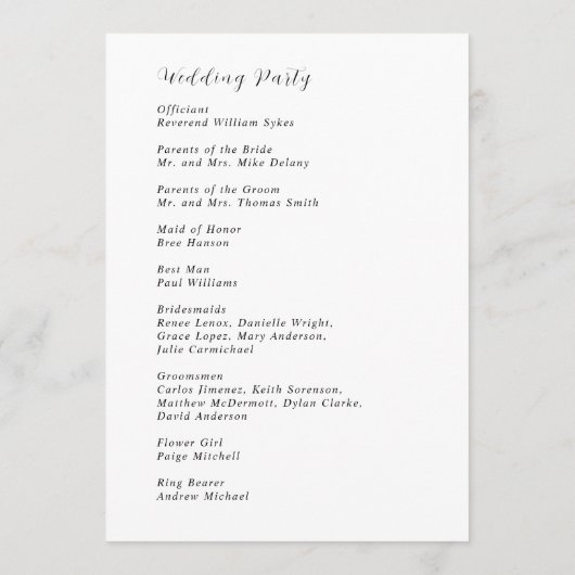 Programme Mariage moderne noir et blanc élégant (Dos)