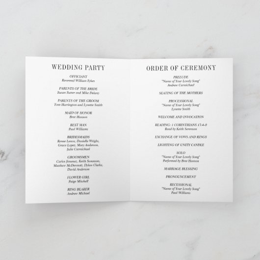 Programme Mariage Moderne Noir et Blanc Gras (Intérieur)