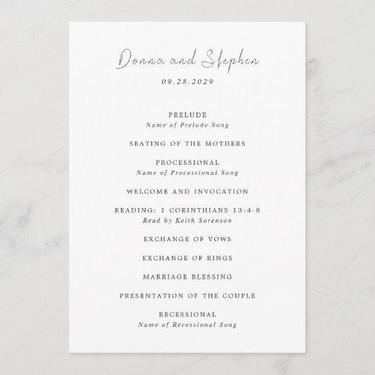 Programme Mariage moderne noir et blanc propre (Devant)