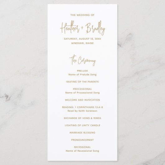 Programme Mariage Moderne Or Minimaliste (Devant)