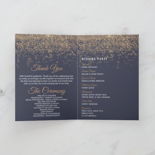 Programme Mariage Moderne Or Paillettes Bleu Nuit (Intérieur)