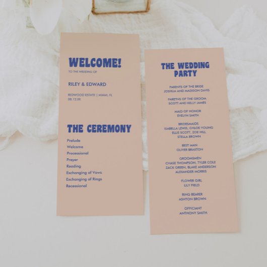 Programme Mariage Moderne Rétro et Bleu Gras Ocre Gras