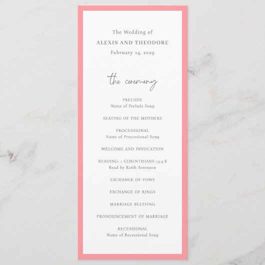 Programme Mariage moderne rose chic (Devant)