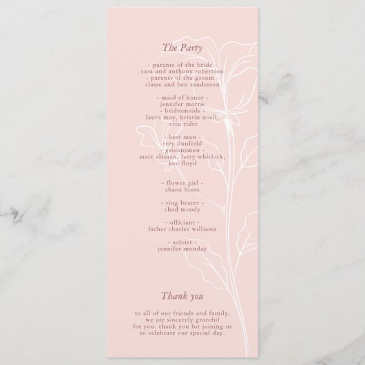 Programme Mariage moderne rose floral élégant (Dos)