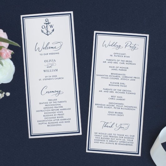 Programme Mariage Monogramme d'Ancre Nautique