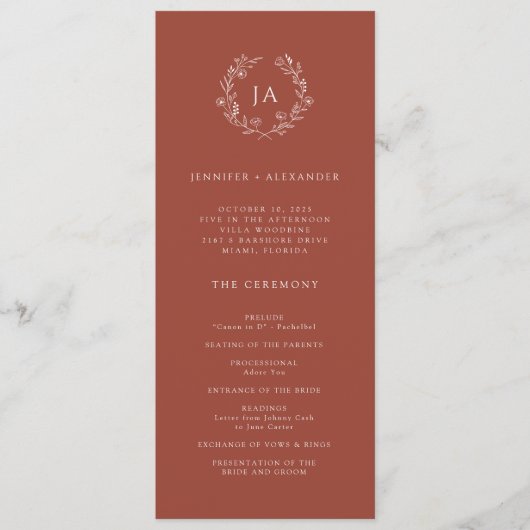 Programme Mariage Monogramme en terre cuite (Devant)