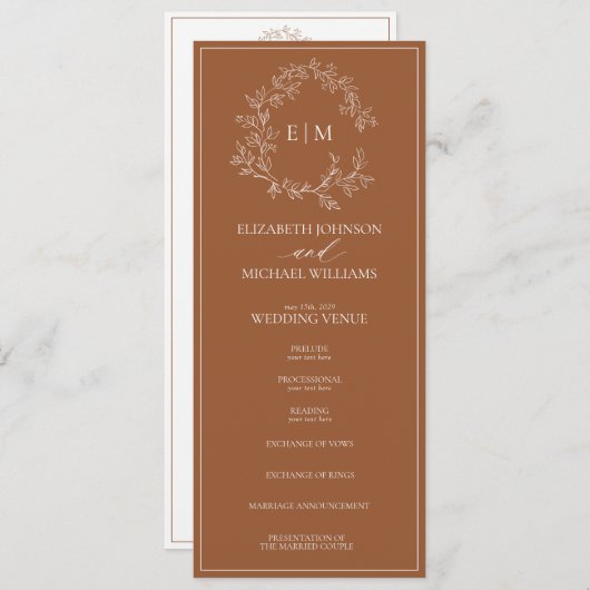 Programme Mariage Monogramme en terre cuite moderne (Devant / Derrière)