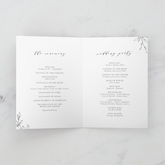 Programme Mariage monogramme feuille d'élégance simple (Intérieur)