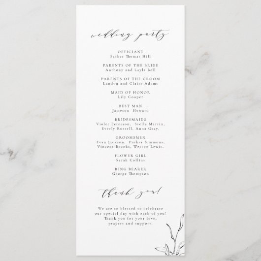 Programme Mariage monogramme feuille d'élégance simple (Dos)