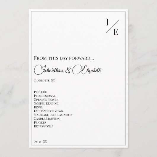 Programme Mariage monogramme minimal | BLANCHE (Devant)