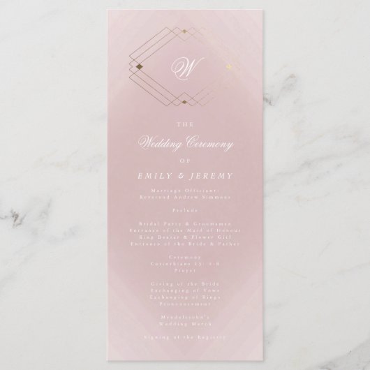 Programme Mariage Monogramme Rose Poussiéreuse Or Classique (Devant)