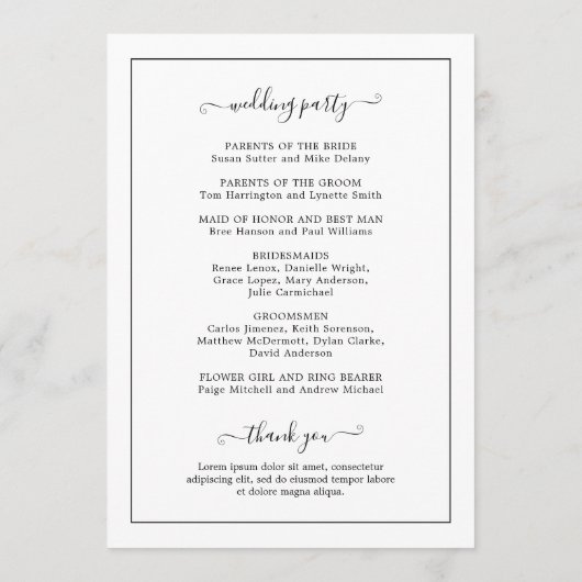 Programme Mariage Monogramme traditionnel simple et élégant (Dos)