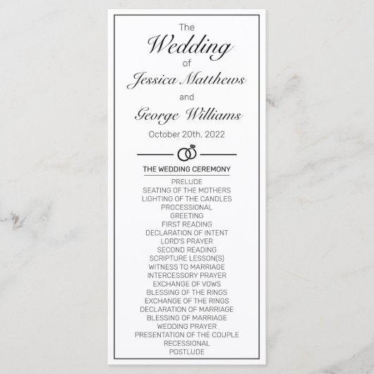 Programme Mariage noir blanc minimaliste moderne (Devant)