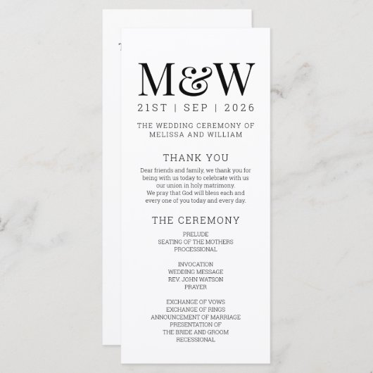 Programme Mariage noir blanc moderne (Devant / Derrière)