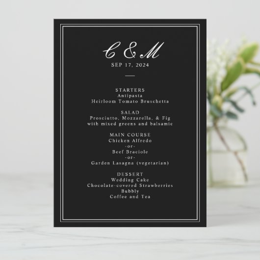 Programme Mariage noir et blanc de script classique absolu (Debout devant)