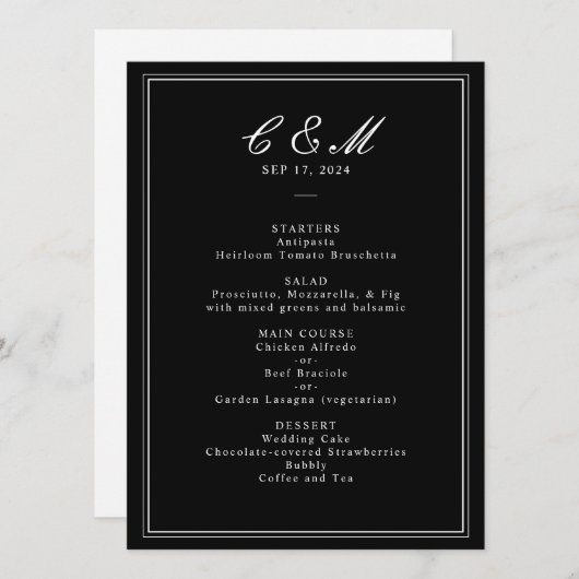 Programme Mariage noir et blanc de script classique absolu (Devant / Derrière)