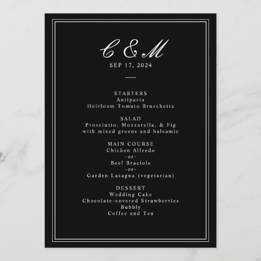 Programme Mariage noir et blanc de script classique absolu (Devant)