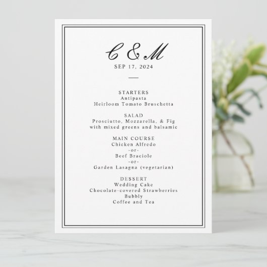 Programme Mariage noir et blanc de script classique absolu (Debout devant)