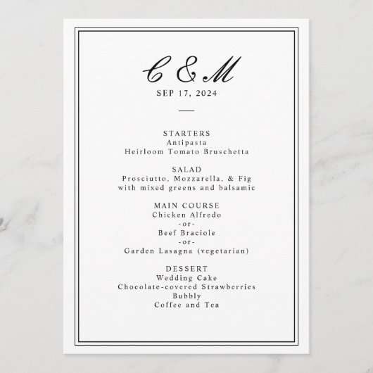 Programme Mariage noir et blanc de script classique absolu (Devant)