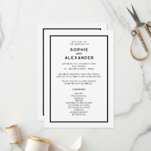 Programme Mariage noir et blanc minimaliste