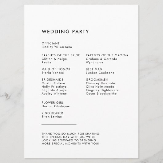 Programme Mariage noir et blanc rétro élégant (Dos)