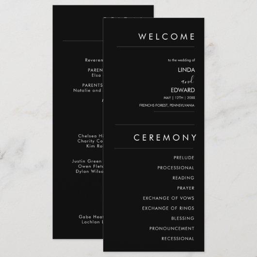 Programme Mariage noir traditionnel minimaliste moderne (Devant / Derrière)