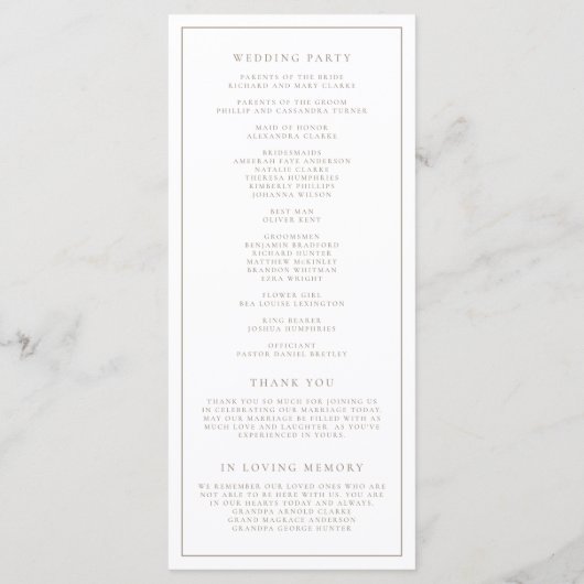 Programme Mariage officiel de type simple (Dos)