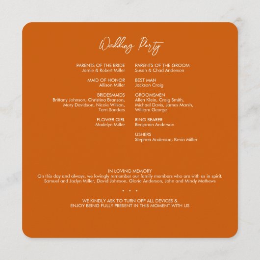 Programme Mariage orange brulé végétal minimal (Dos)