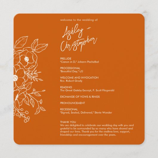 Programme Mariage orange brulé végétal minimal (Devant)