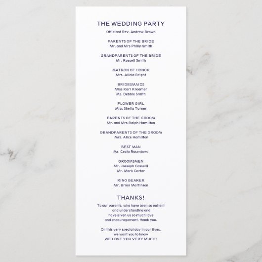 Programme mariage Ordre de service Chic Marine Ble (Dos)