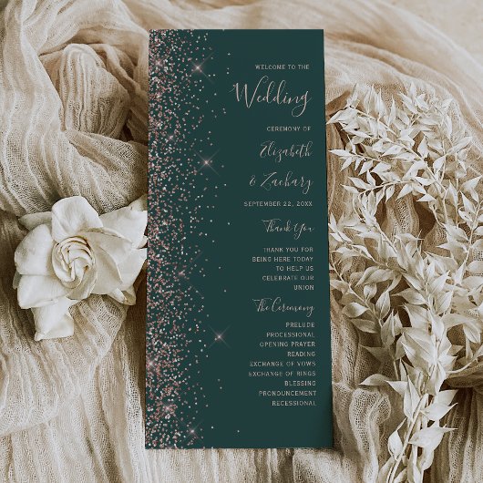Programme Mariage Paillettes Vert Foncé Moderne Or Rose