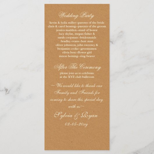 Programme Mariage papier dentelle et Kraft (Dos)