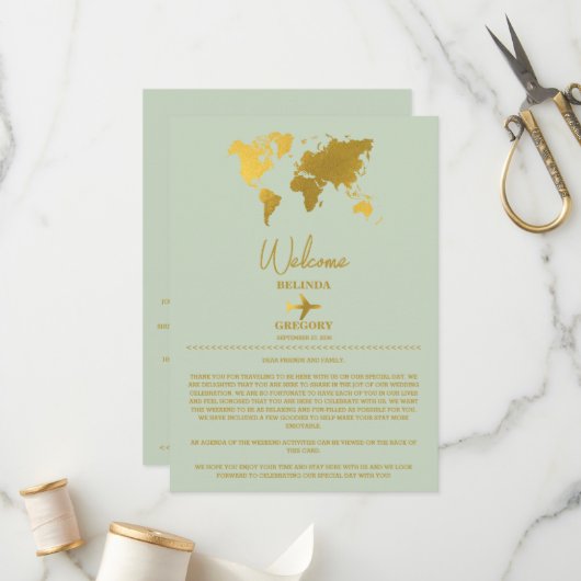 Programme Mariage Passport Sage Green Gold Itinéraire (Devant/Arrière en situation)