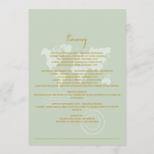 Programme Mariage Passport Sage Green Gold Itinéraire (Dos)