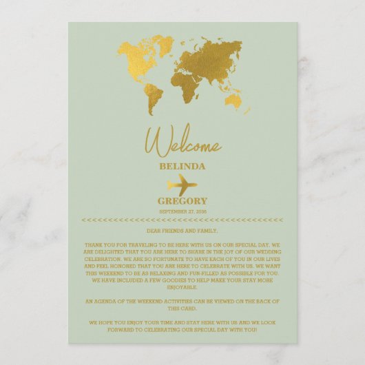 Programme Mariage Passport Sage Green Gold Itinéraire (Devant)