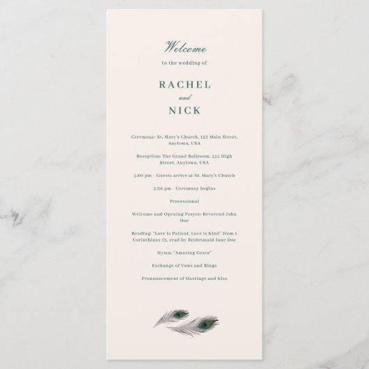 Programme Mariage Peacock vintage (Devant)