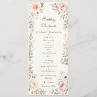 Programme Mariage personnalisé à l'aquarelle avec fleurs ros