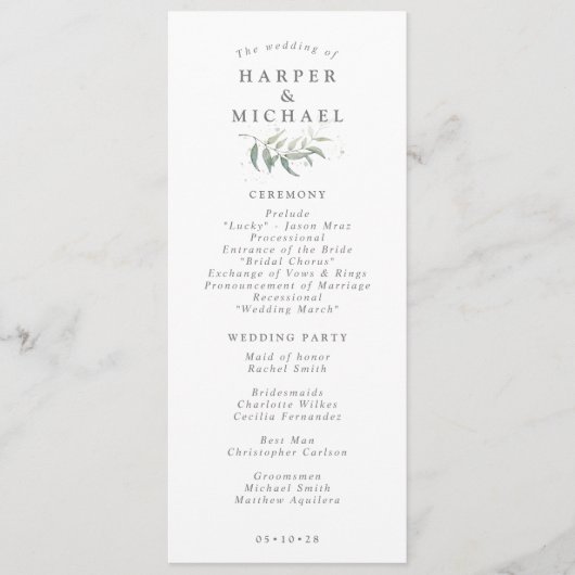 Programme Mariage photo feuillage vert Sage (Devant)