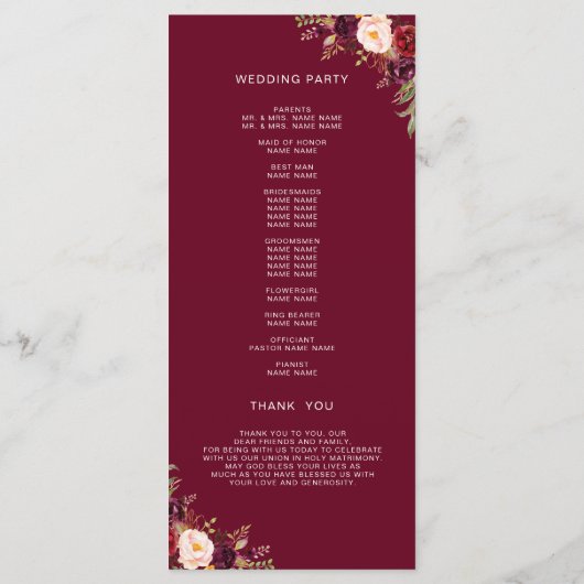 Programme Mariage photo rouge Bourgogne (Dos)