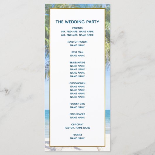 Programme Mariage photo Tropical Gold Palm Tree Beach (Dos)