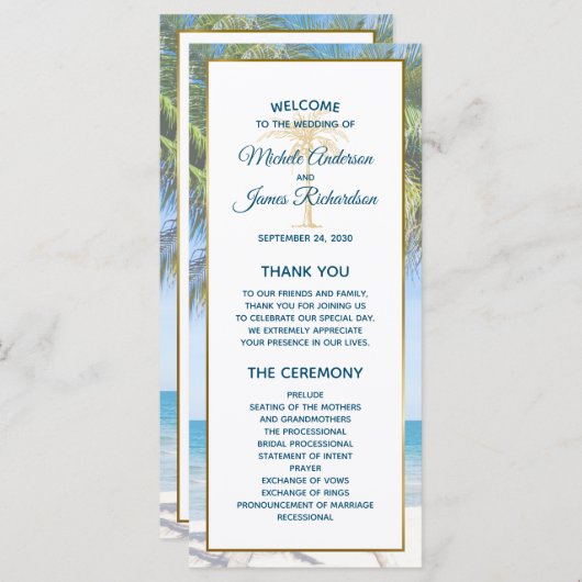 Programme Mariage photo Tropical Gold Palm Tree Beach (Devant / Derrière)