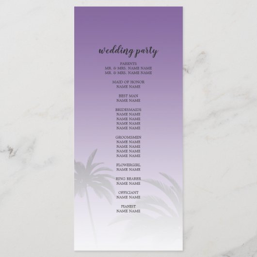Programme Mariage Plage de Palm Tree Tropical Violet (Dos)