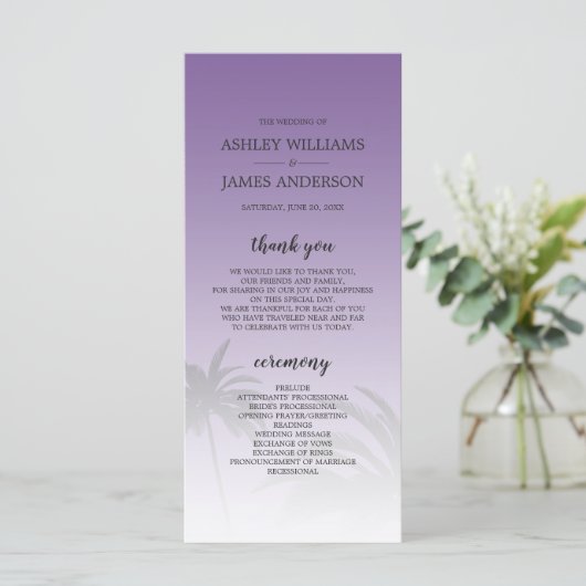 Programme Mariage Plage de Palm Tree Tropical Violet (Debout devant)