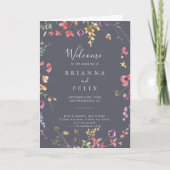 Programme Mariage plat bleu classique à fleurs sauvages (Devant)